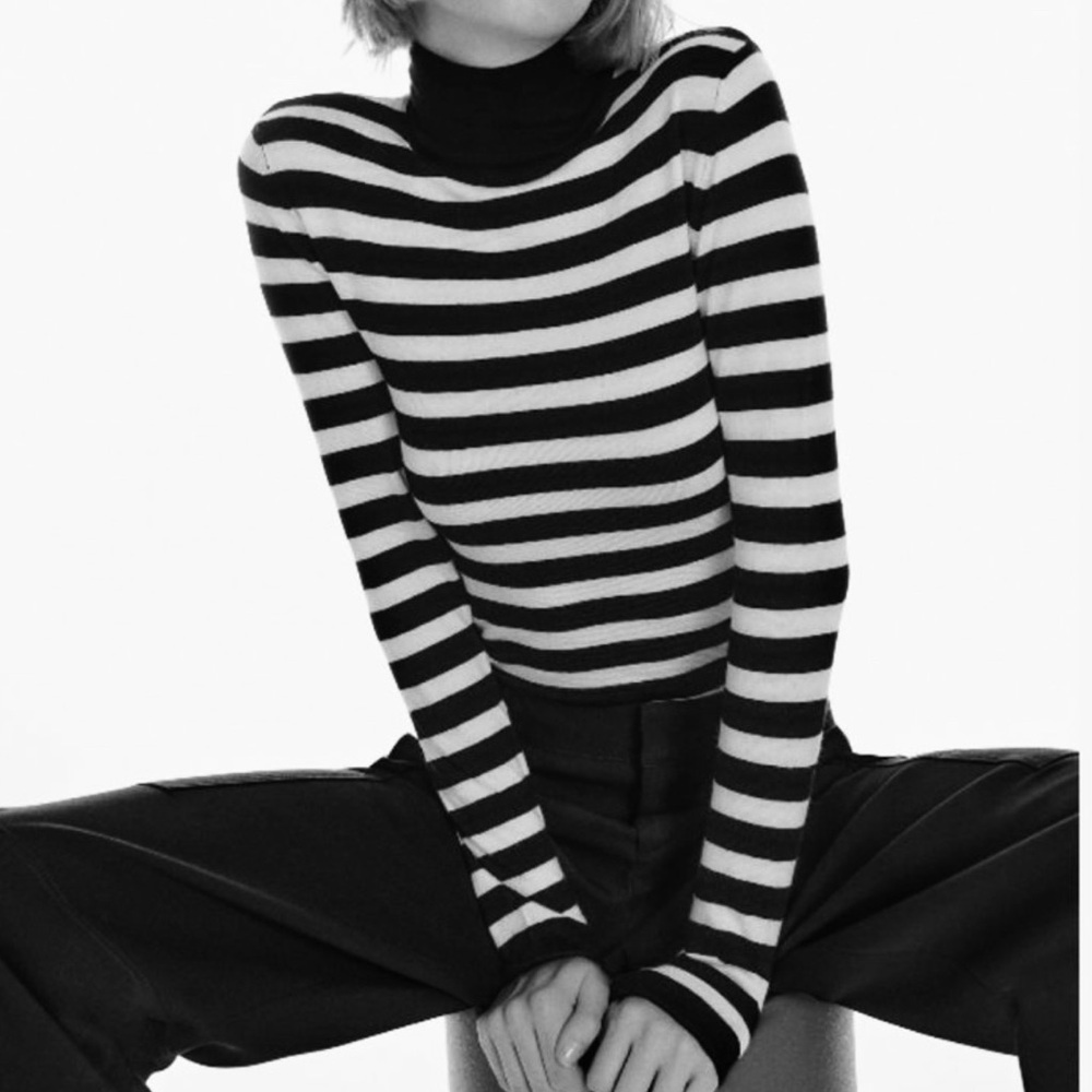 Zara knit mock-neck black and white striped sweater